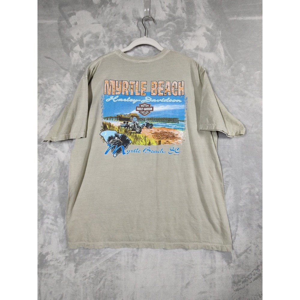 Harley-Davidson Myrtle Beach SC Graphic T-Shirt Tan Mens Large 2002 Vintage